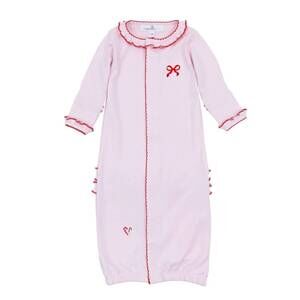 NEW MAGNOLIA BABY girl's candy cane ruffle long sleeve converter gown in red